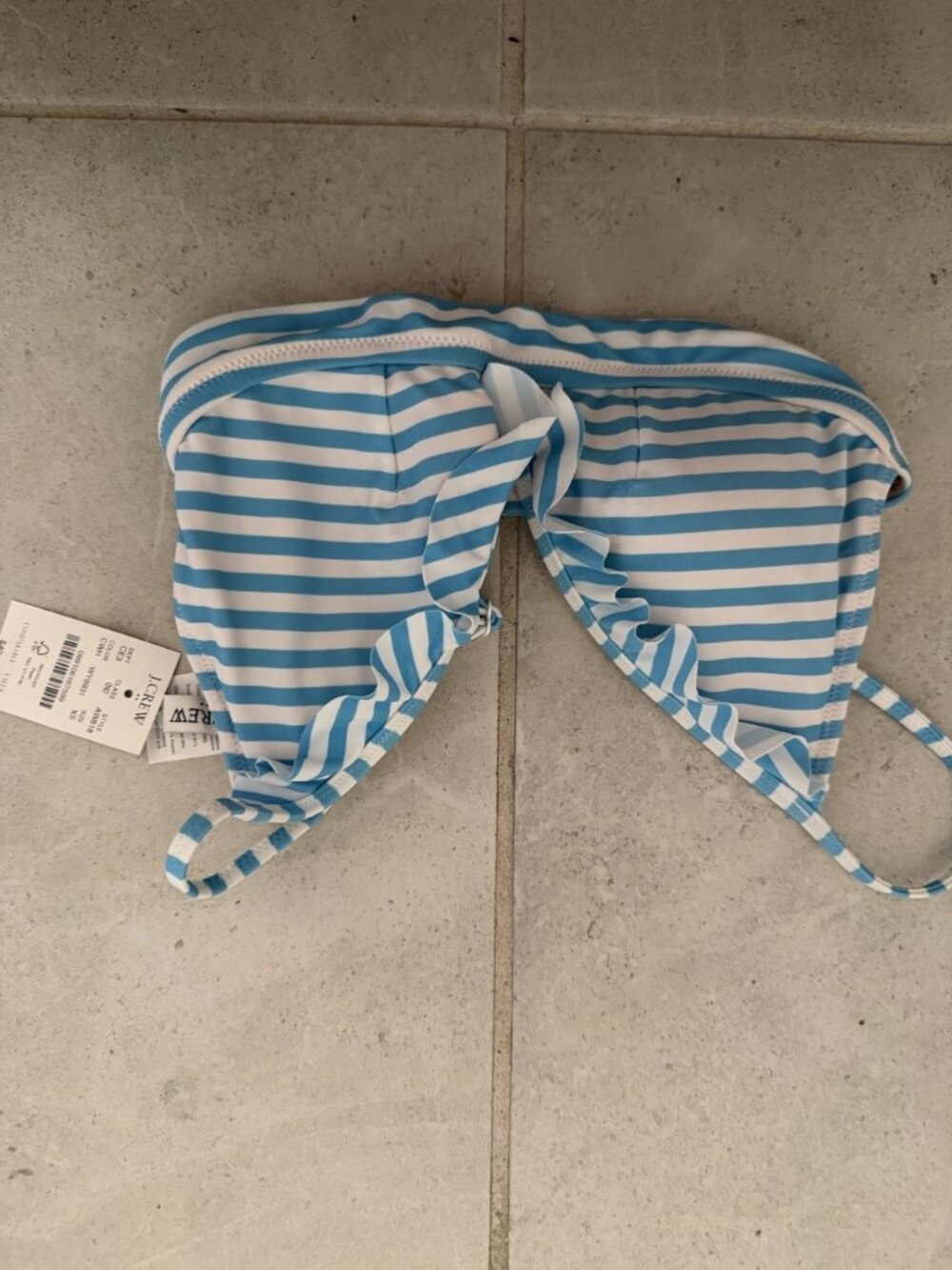J.Crew Blue/White Striped Ruffle Bikini Top Women's XS